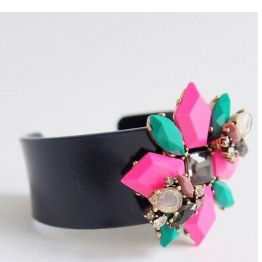 J Crew Floral Hibiscus Gemstone Bead Cuff Bracelet
